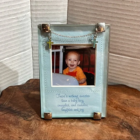 Baby boy picture frame easel display cross charms  nothing sweeter VERY NICE - Picture 2 of 7